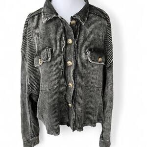 Oli & Hali Oversized Lagenlook Button Up Shirt Artsy Textured Black M